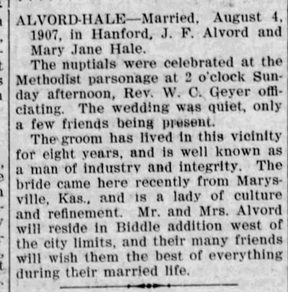 Clipping from Hanford Kings County Sentinel